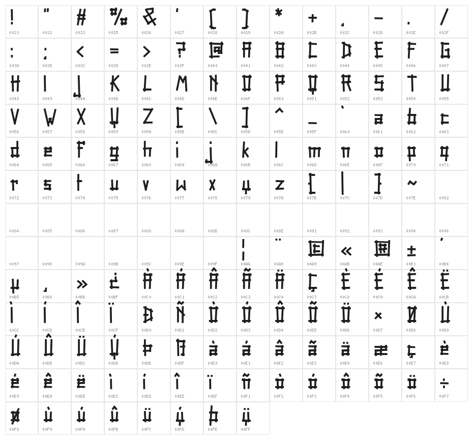 Tape Rail Regular Character Map