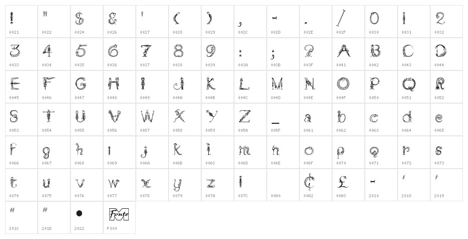 Tarantella MF Character Map