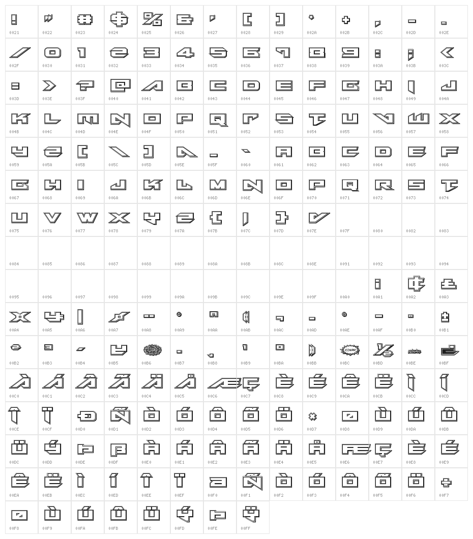 Tarrget Engraved Regular Character Map