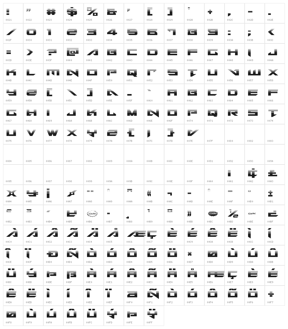 Tarrget Half-Tone Regular Character Map