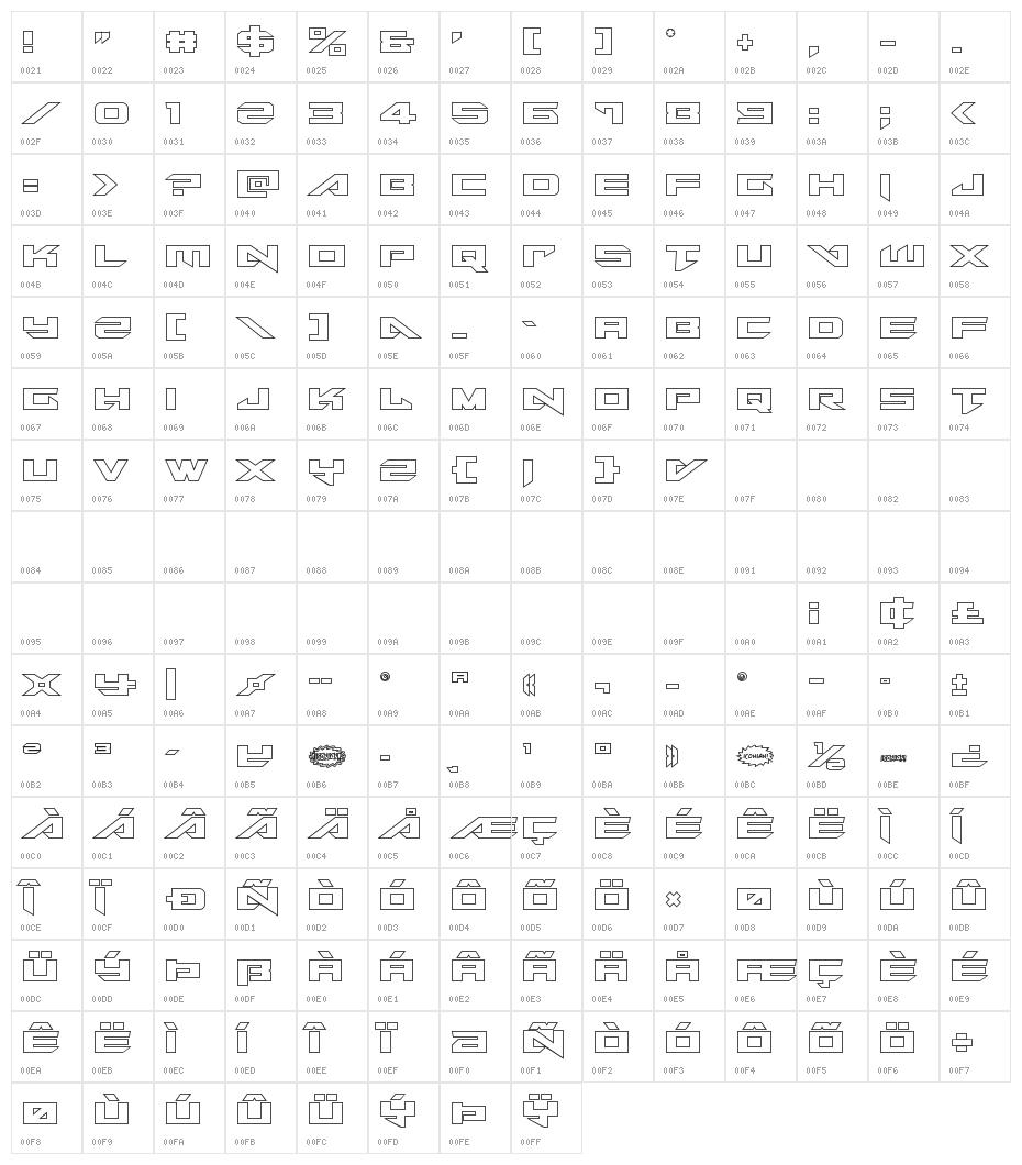 Tarrget Outline Regular Character Map