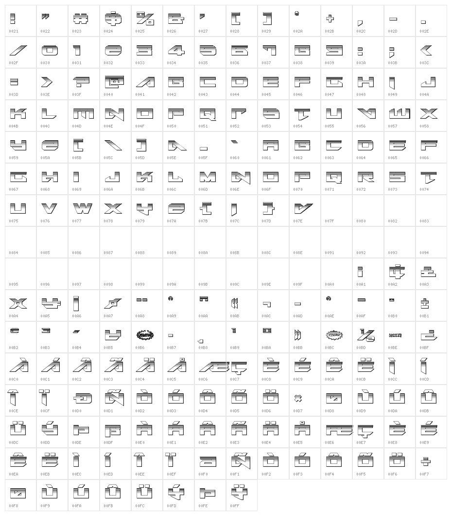 Tarrget Platinum Regular Character Map
