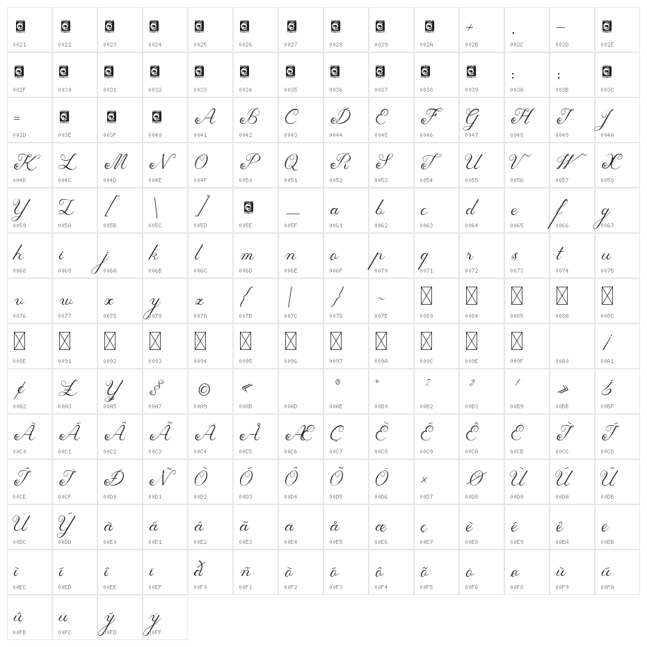 Tashia Personal Use Character Map