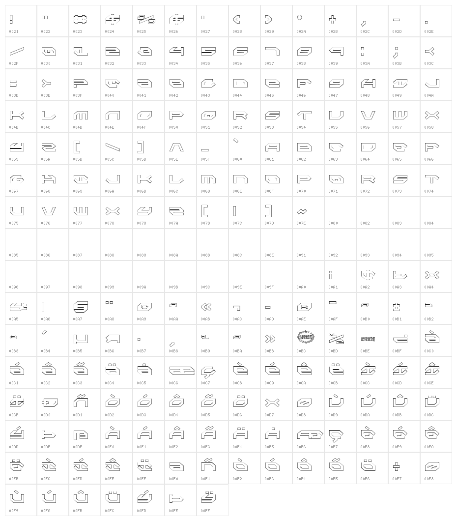 Taskforce Condensed Outline Character Map