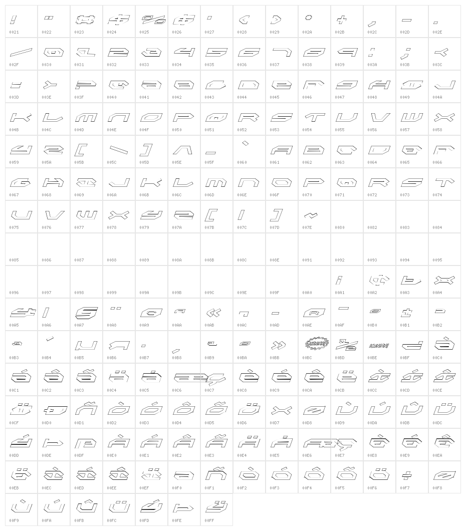 Taskforce Outline Italic Character Map