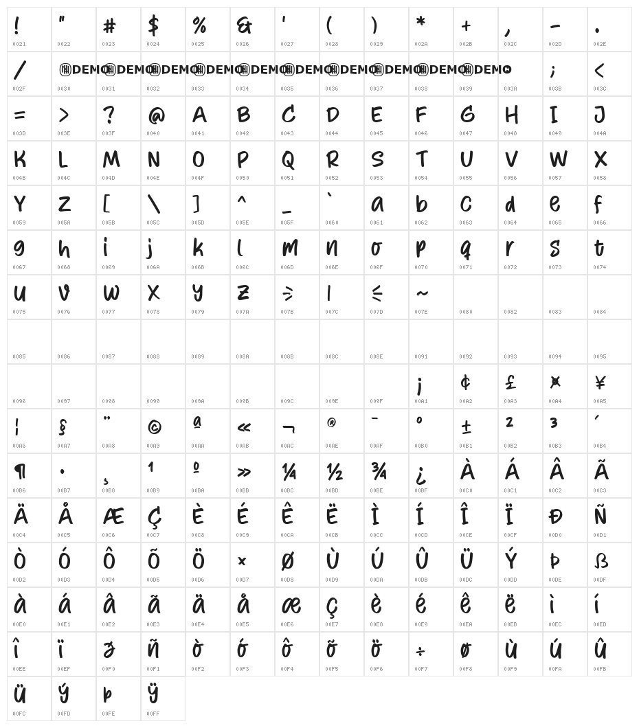 Tasty Brownies Regular Character Map