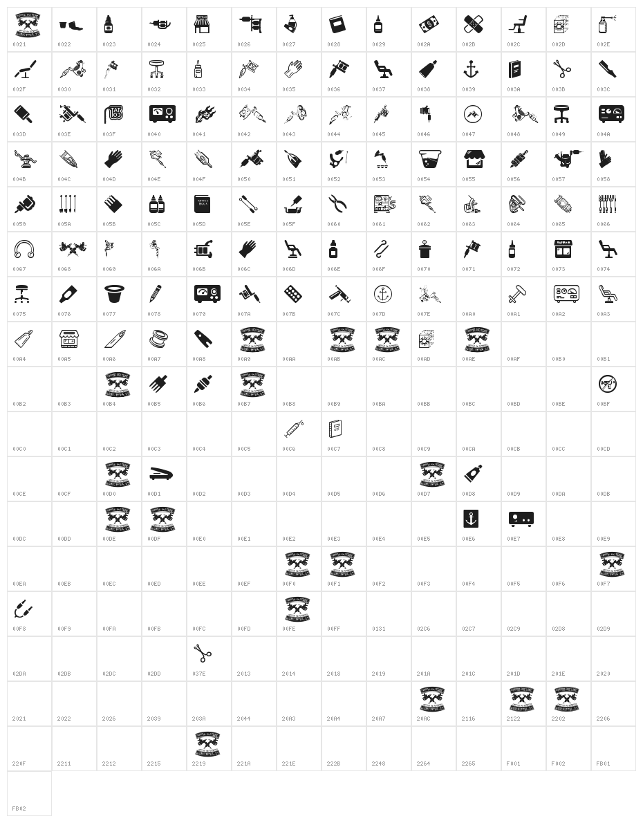 Tattoo Pro Icons Character Map