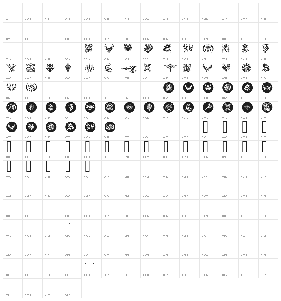 Tattoolike Character Map
