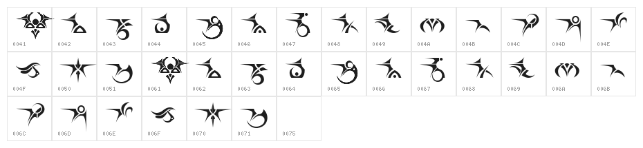 Tattooz 1 Character Map