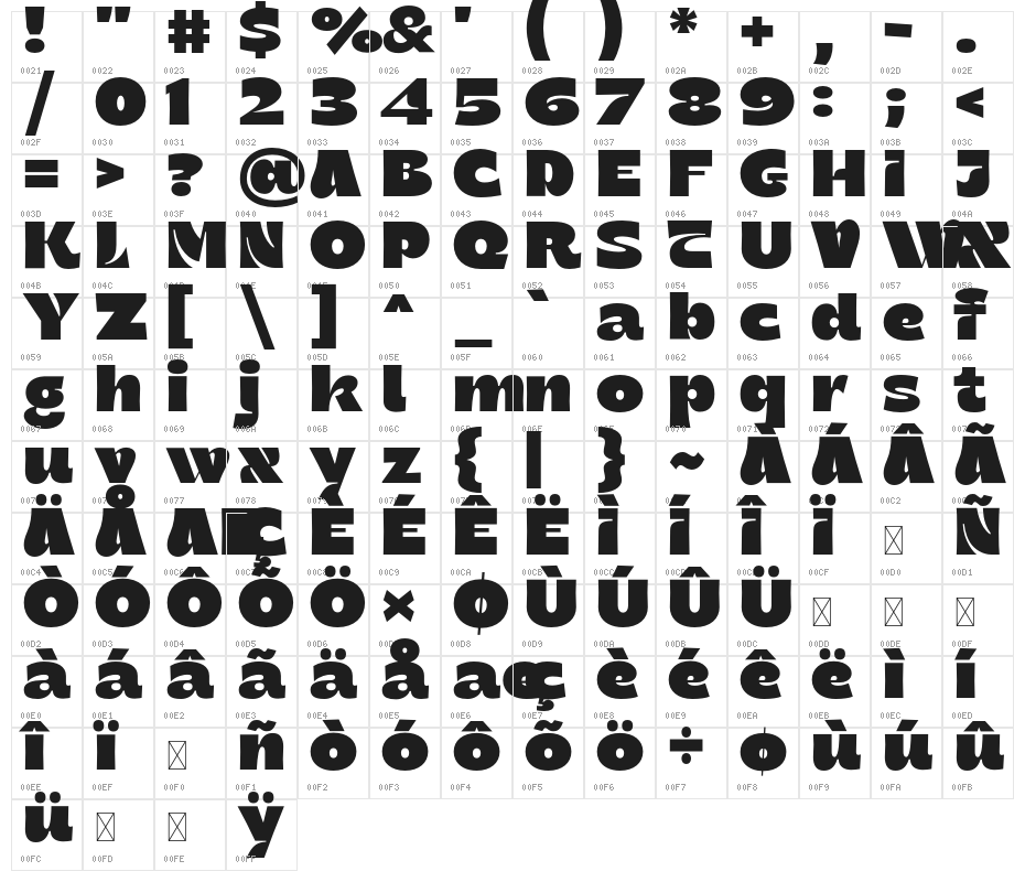 Taygiacs-Bold Character Map