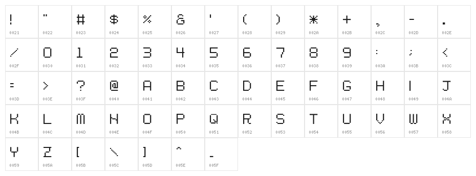 tama ss01 Character Map