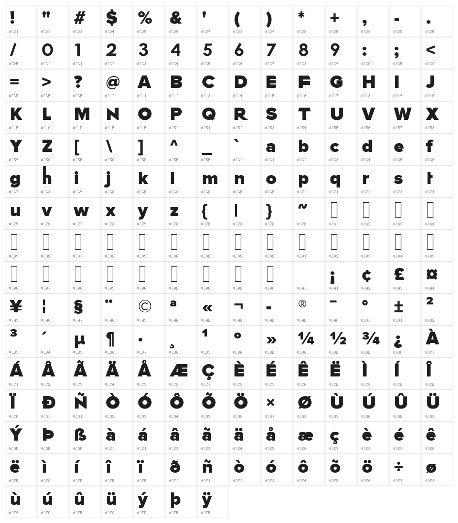 TCF 30s Bold Character Map