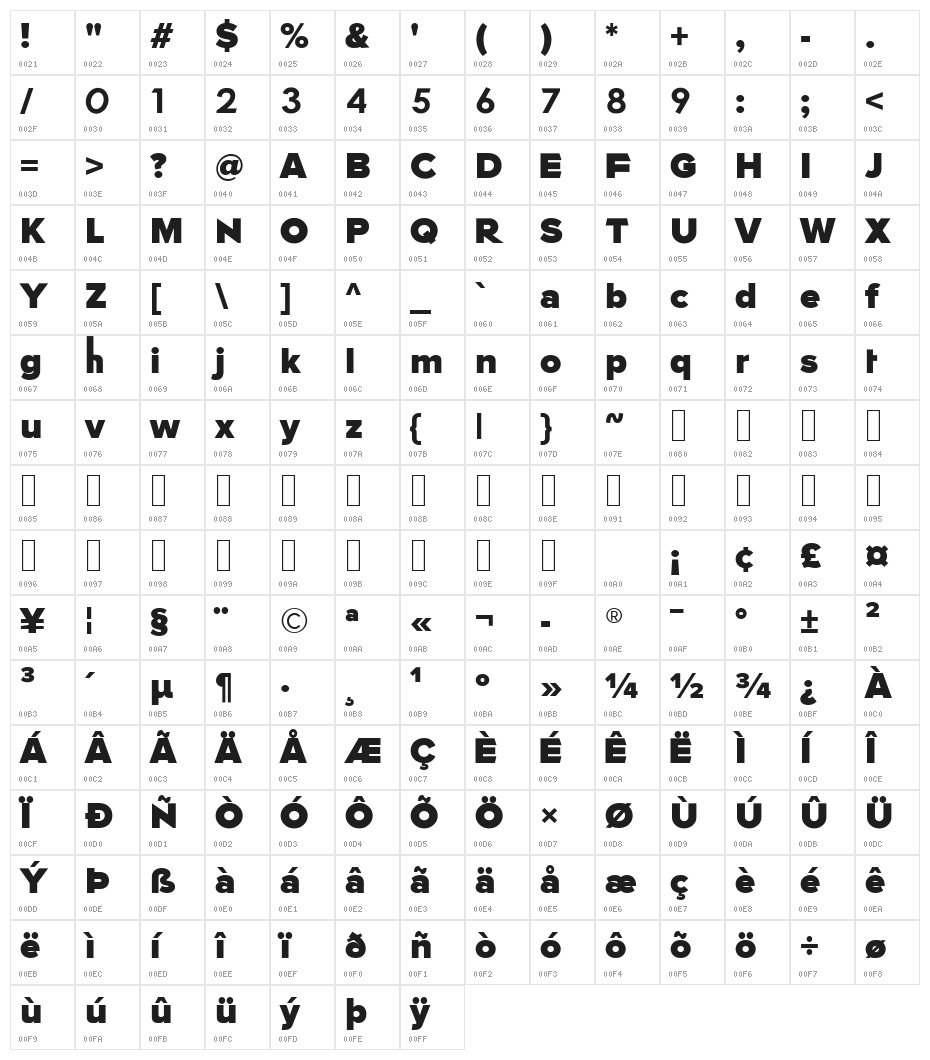 TCF 50s Bold Character Map
