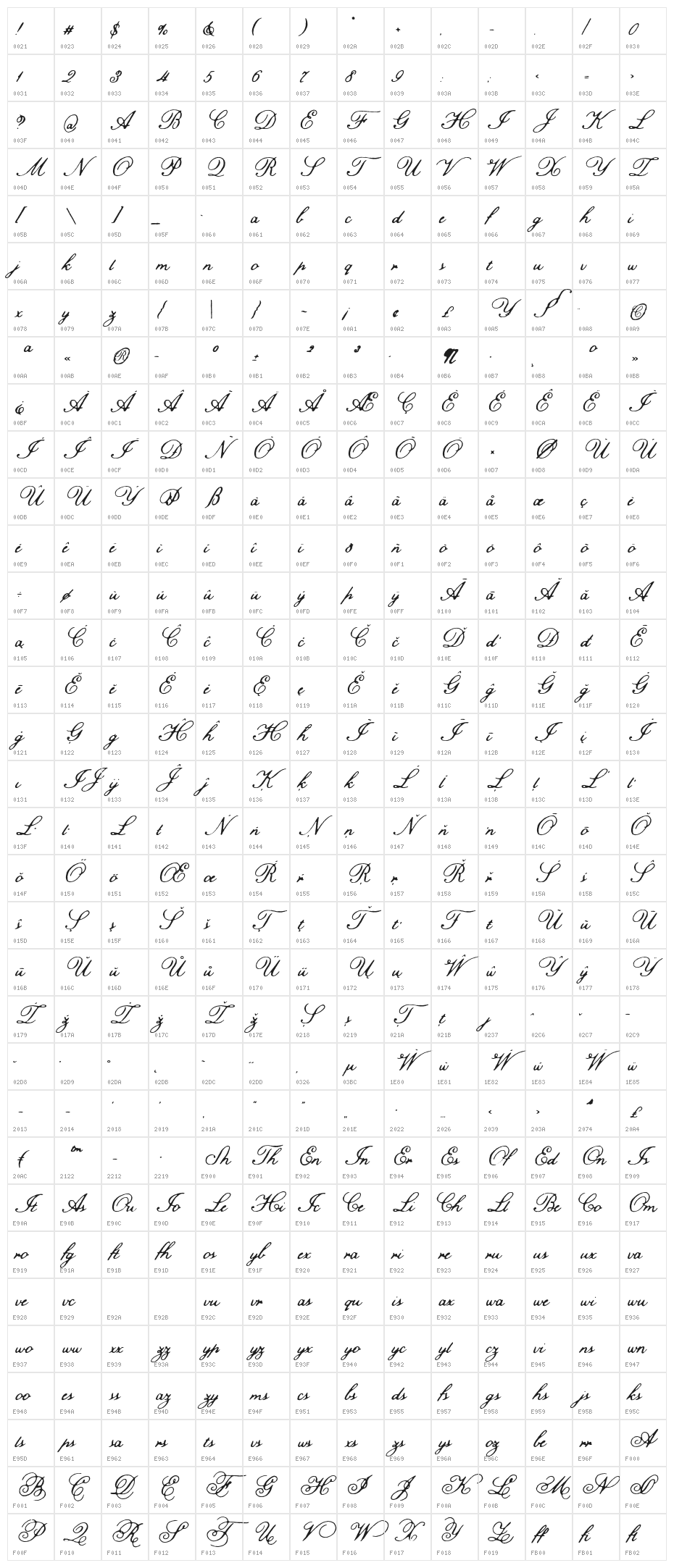 TCHamiltonArcScript-Regular Character Map
