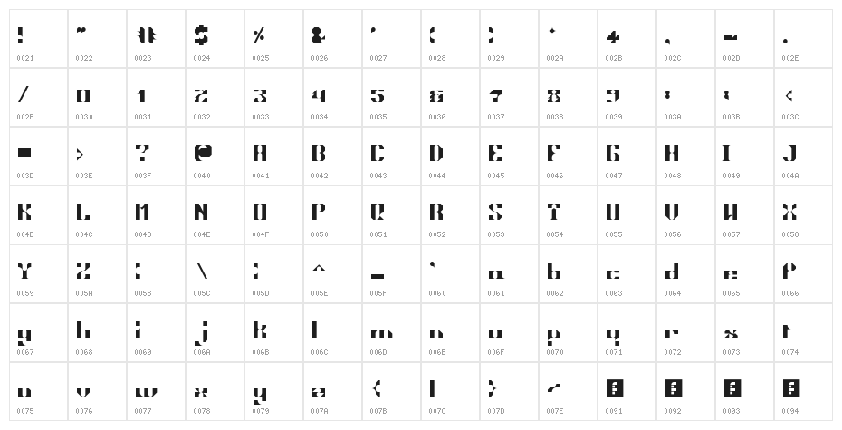 TECHSQUISITE Regular Character Map