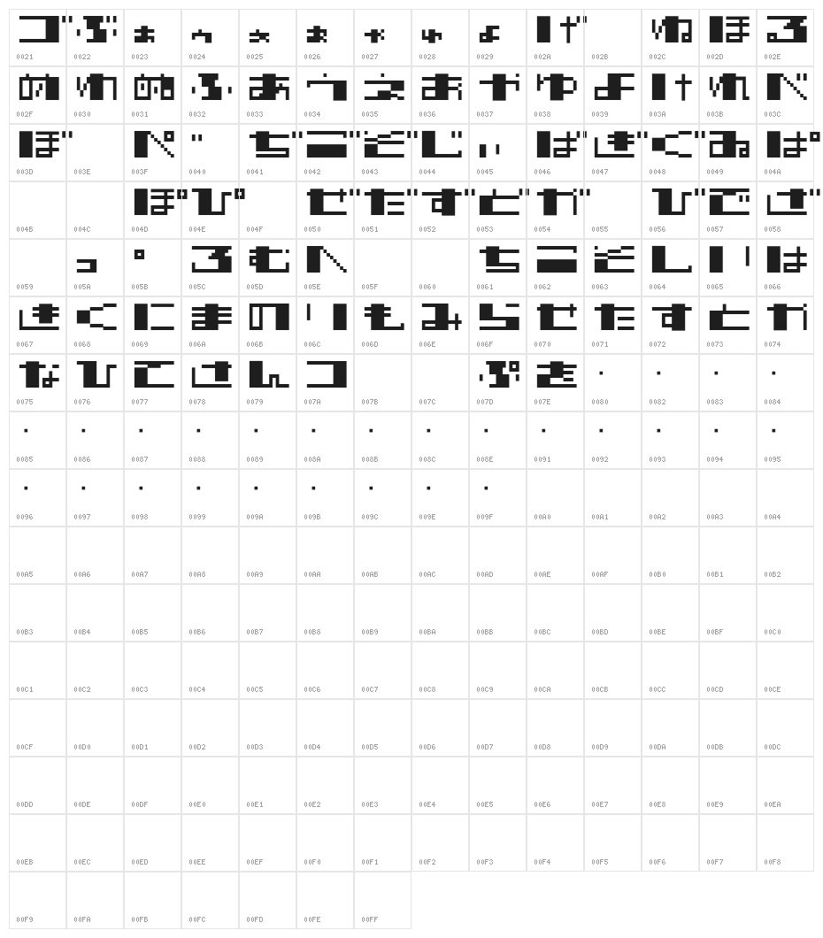 TECNO STRESS HIRAGANA Character Map