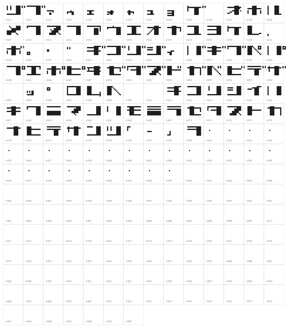 TECNO STRESS KATAKANA Character Map