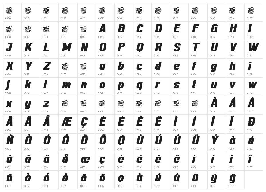 TEKROT Regular Slant Character Map