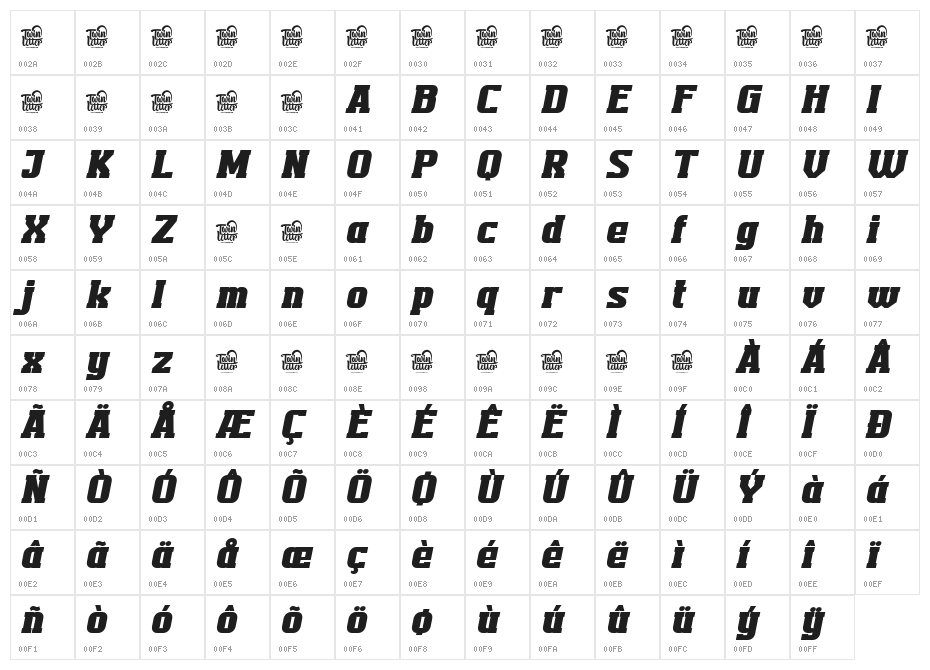 TEKROT Slab Slant Character Map