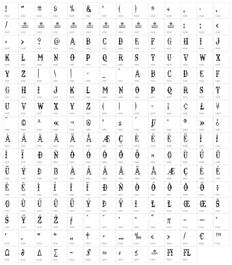 TEXAS TANGO EXTRA ROTH PERSONAL USE Condensed Regular Character Map