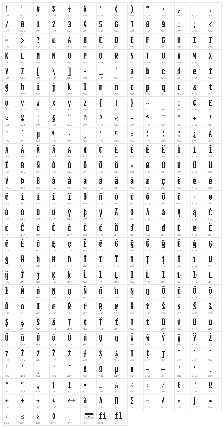 TElerysmMono2-Regular Character Map
