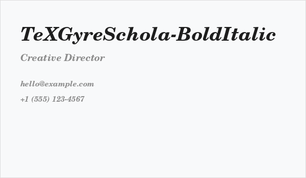 TeXGyreSchola-BoldItalic Business Card