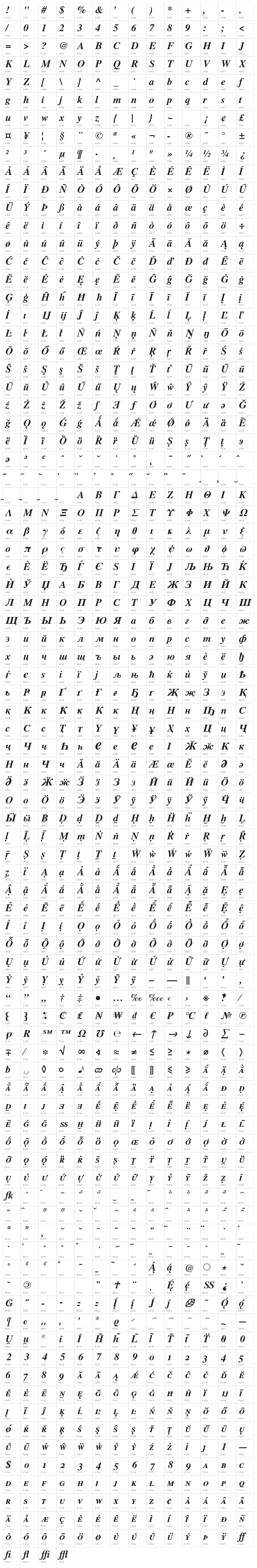 TeXGyreTermes-BoldItalic Character Map