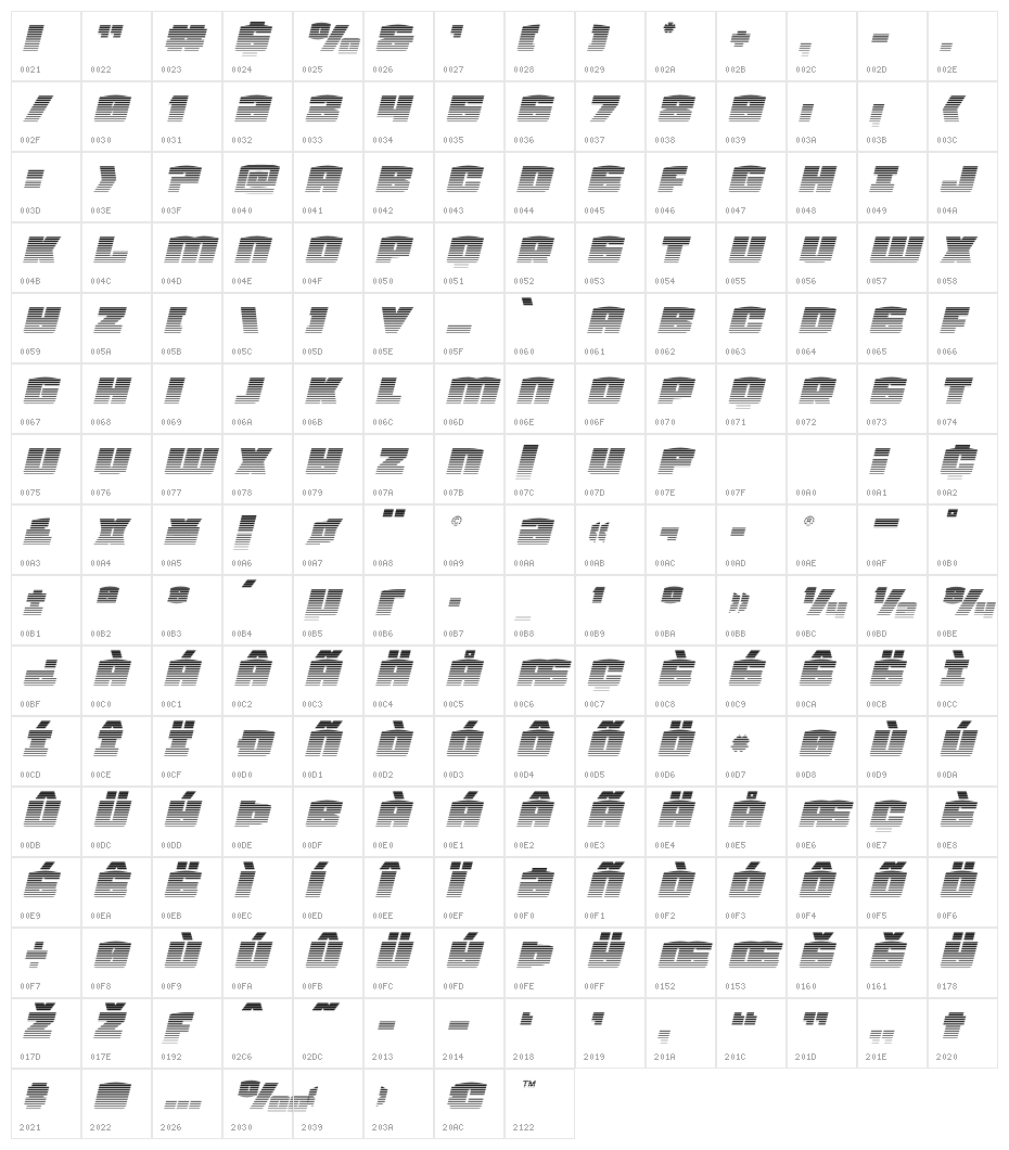 Team Galaxy Gradient 2 Italic Character Map