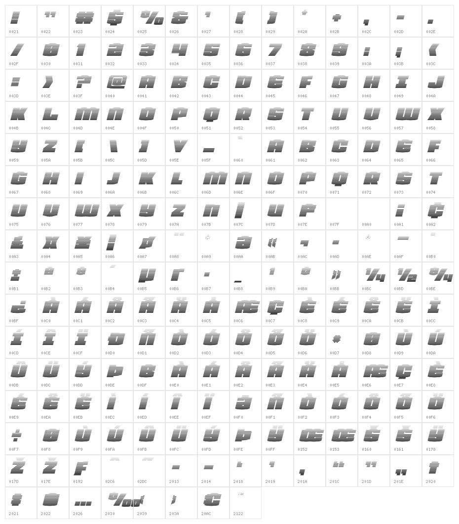 Team Galaxy Gradient Italic Character Map