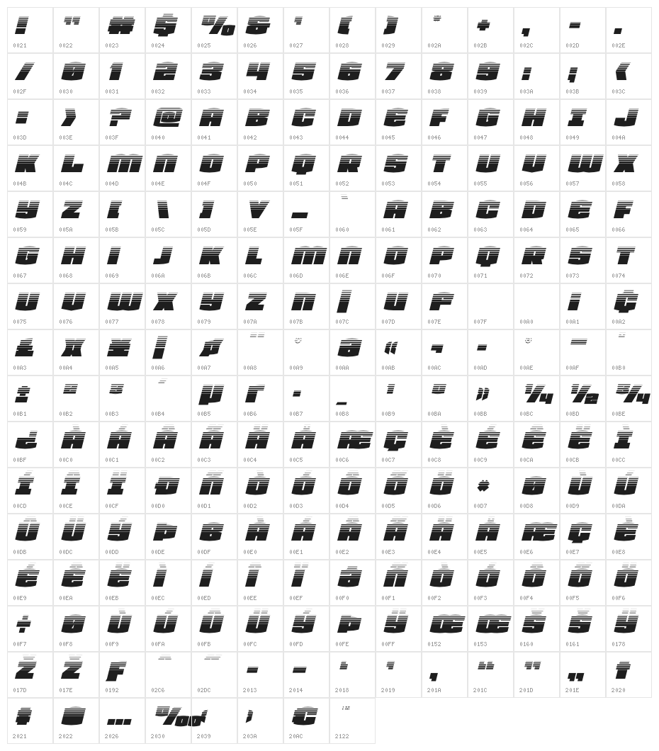 Team Galaxy Halftone Italic Character Map