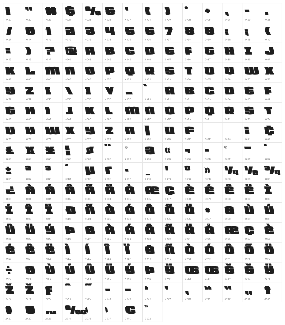 Team Galaxy Semi-Leftalic Character Map