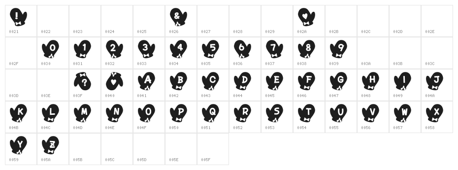 Tebukuro Font Character Map