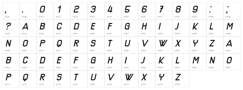 Technical Drawing Italic Character Map