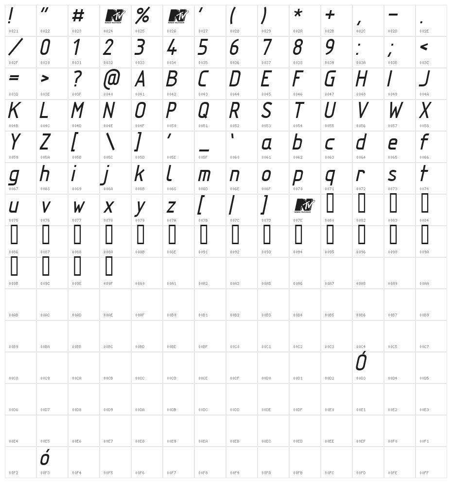 TechnicznaPomoc Italic Character Map