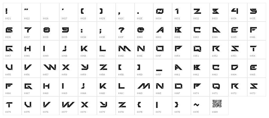 Techno Hideo Bold Character Map