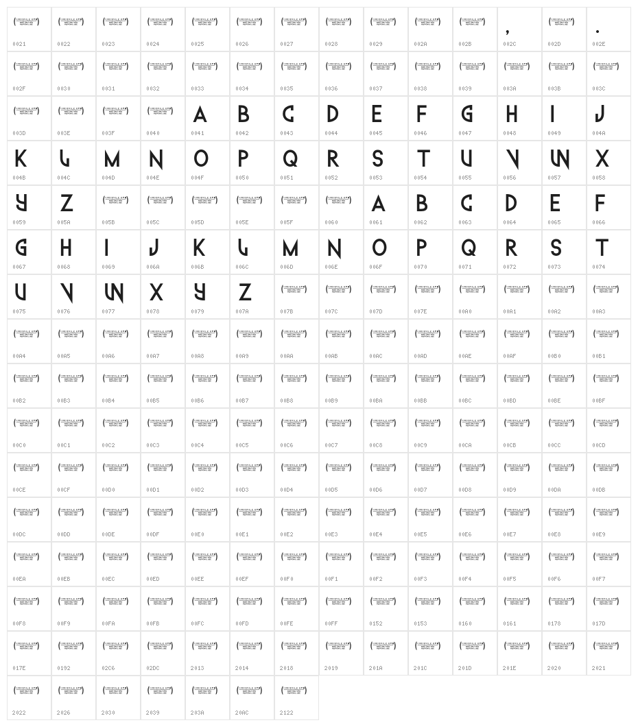 TechnoWanker Character Map