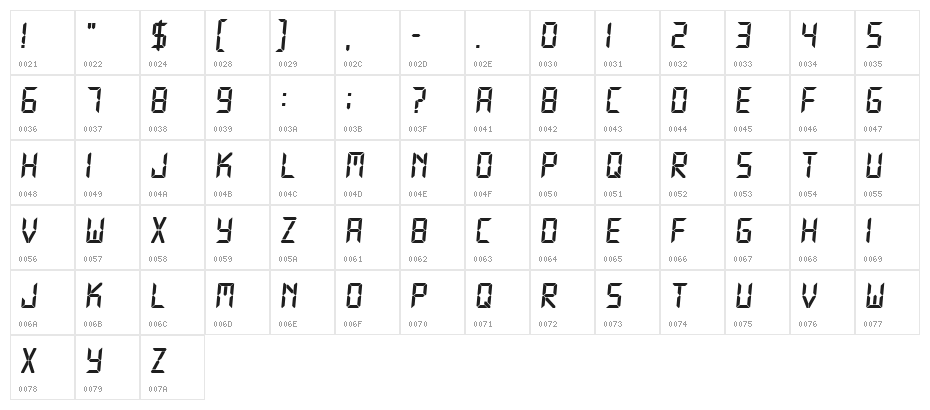 Technology Bold Italic Character Map