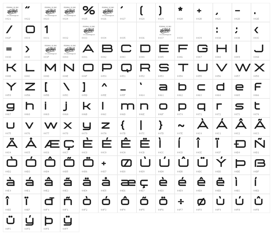 Technovier Bold Character Map