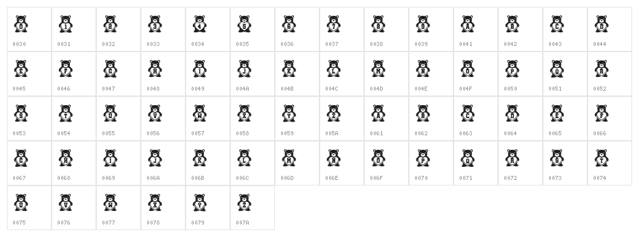 Teddy Bears Regular Character Map