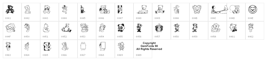 Teddybers Too Character Map