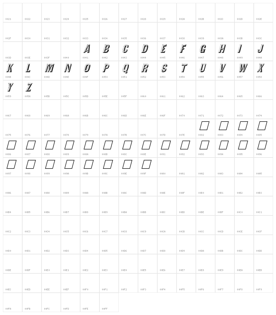 Tejaratchi Italic Character Map