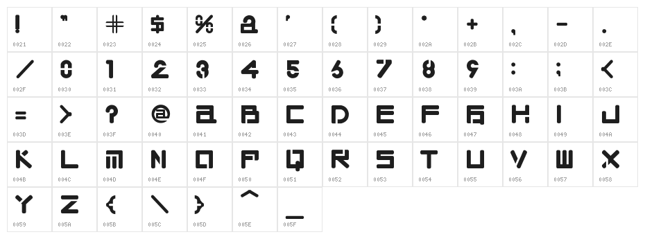 Tek Hed Regular Character Map