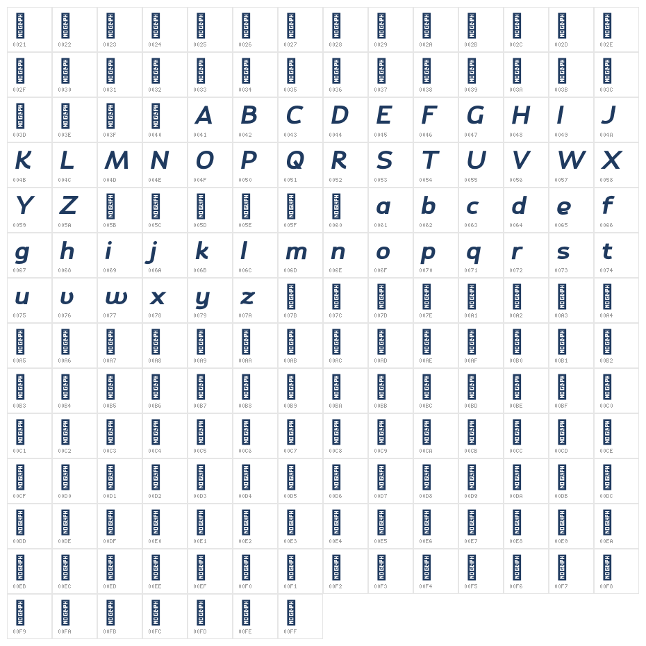 Tekoro Demo Black Italic Character Map