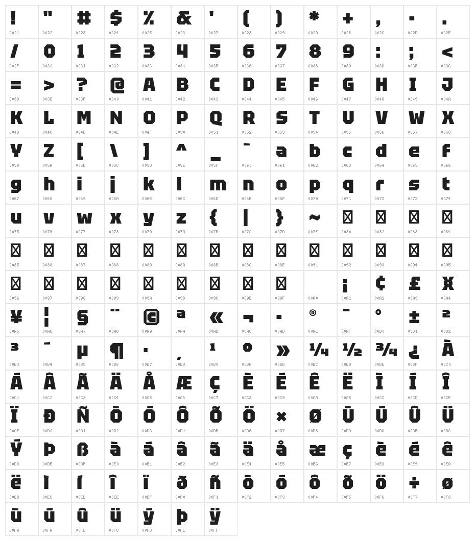 Tektur Black Character Map