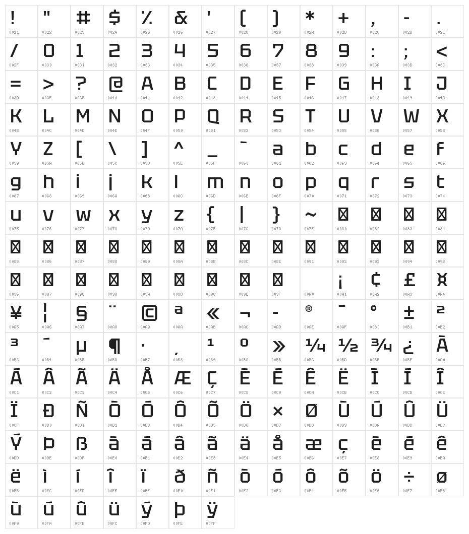 Tektur Medium Character Map