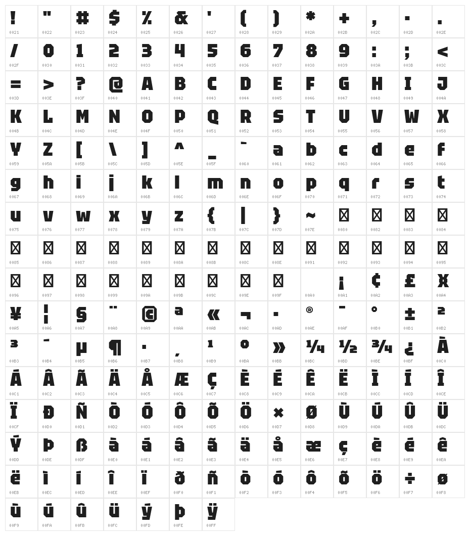 Tektur Narrow Black Character Map