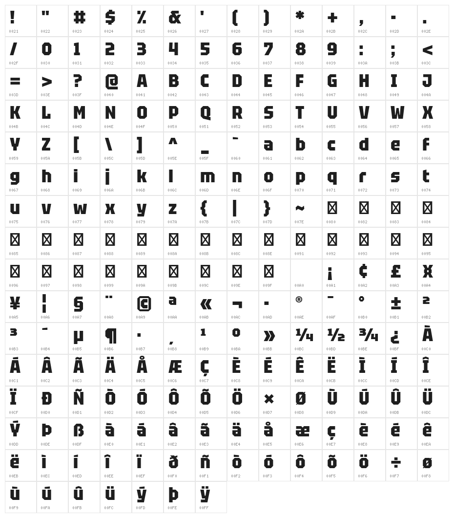 Tektur Narrow ExtraBold Character Map