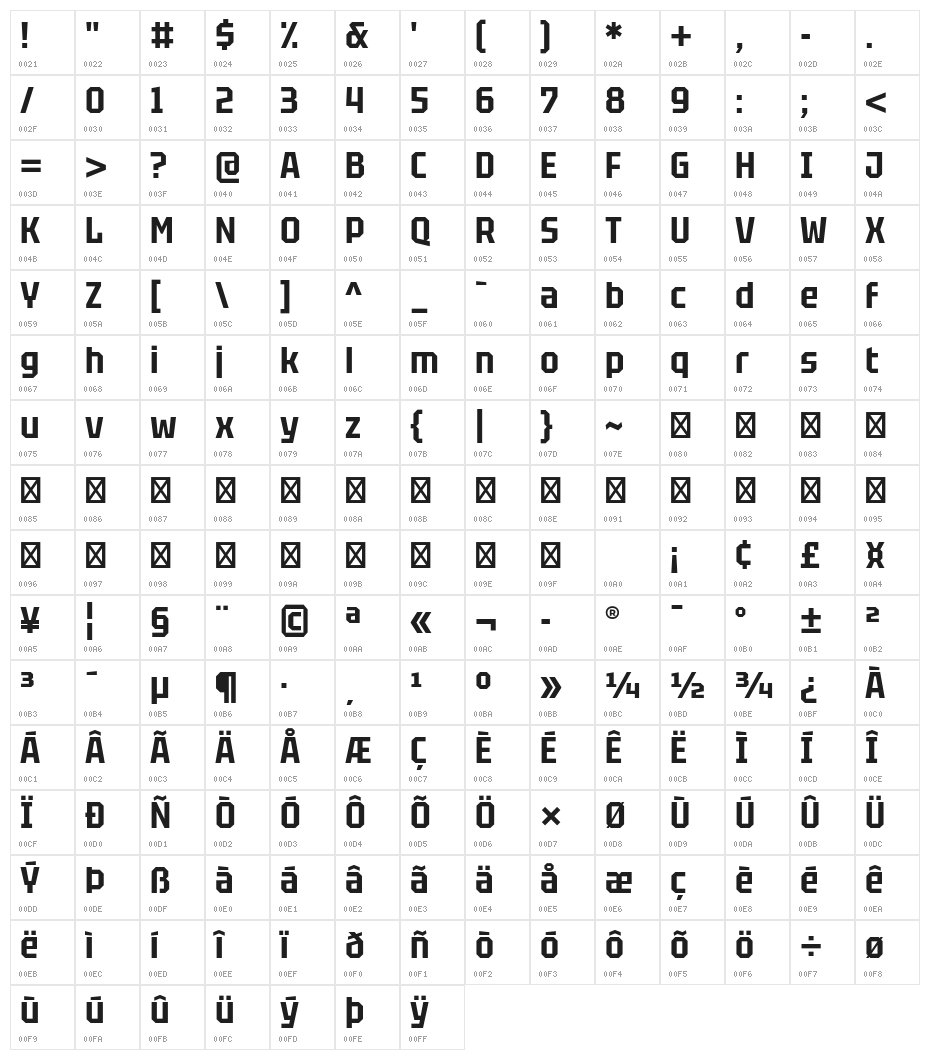 Tektur Narrow SemiBold Character Map