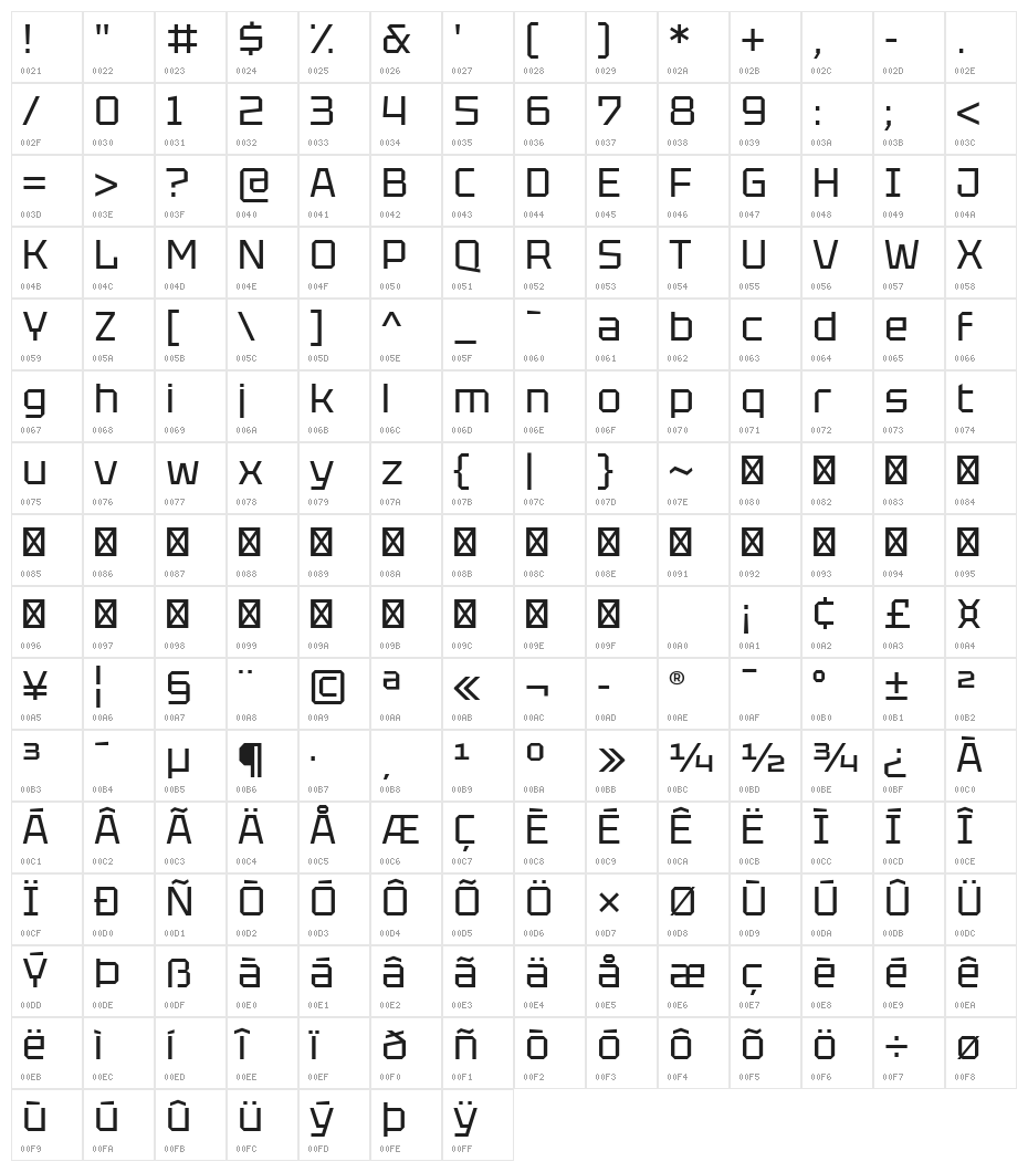 Tektur Regular Character Map