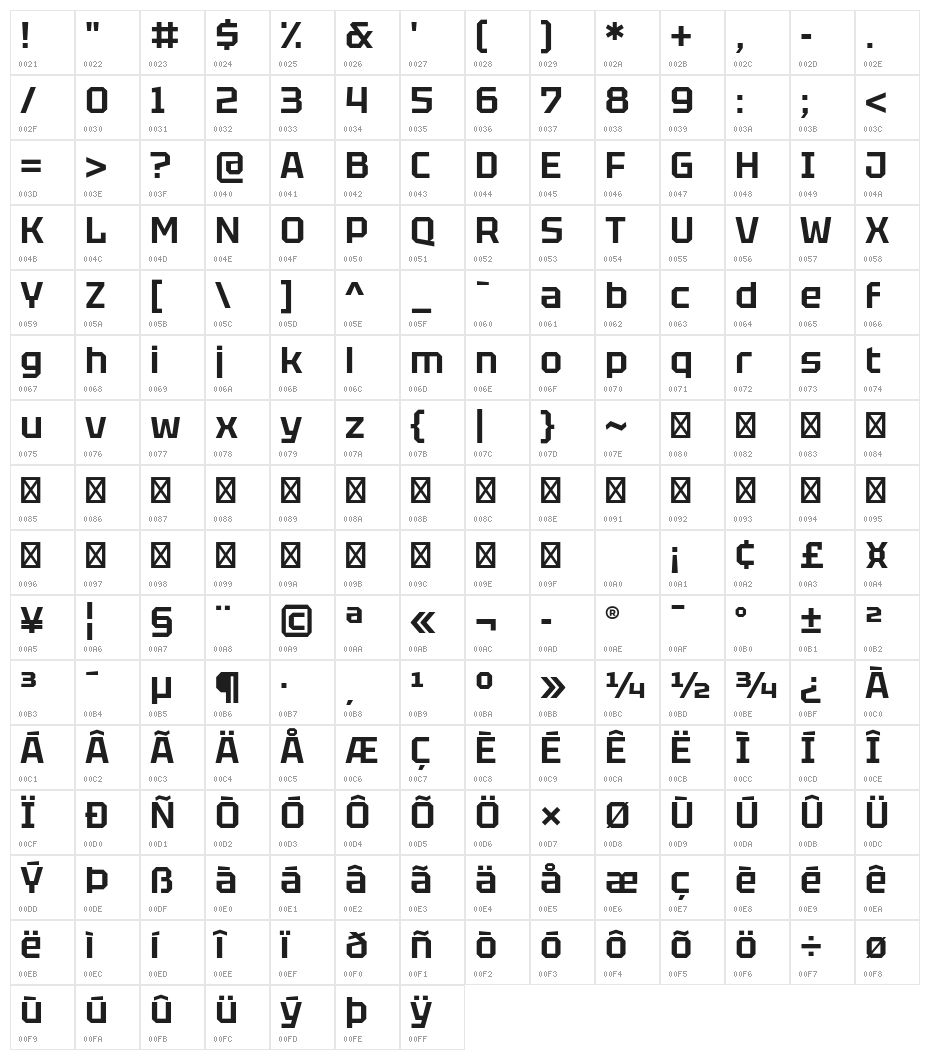 Tektur SemiBold Character Map